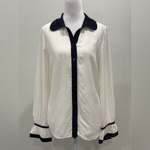 Talbots Cream and Black Button Down Shirt Size LP